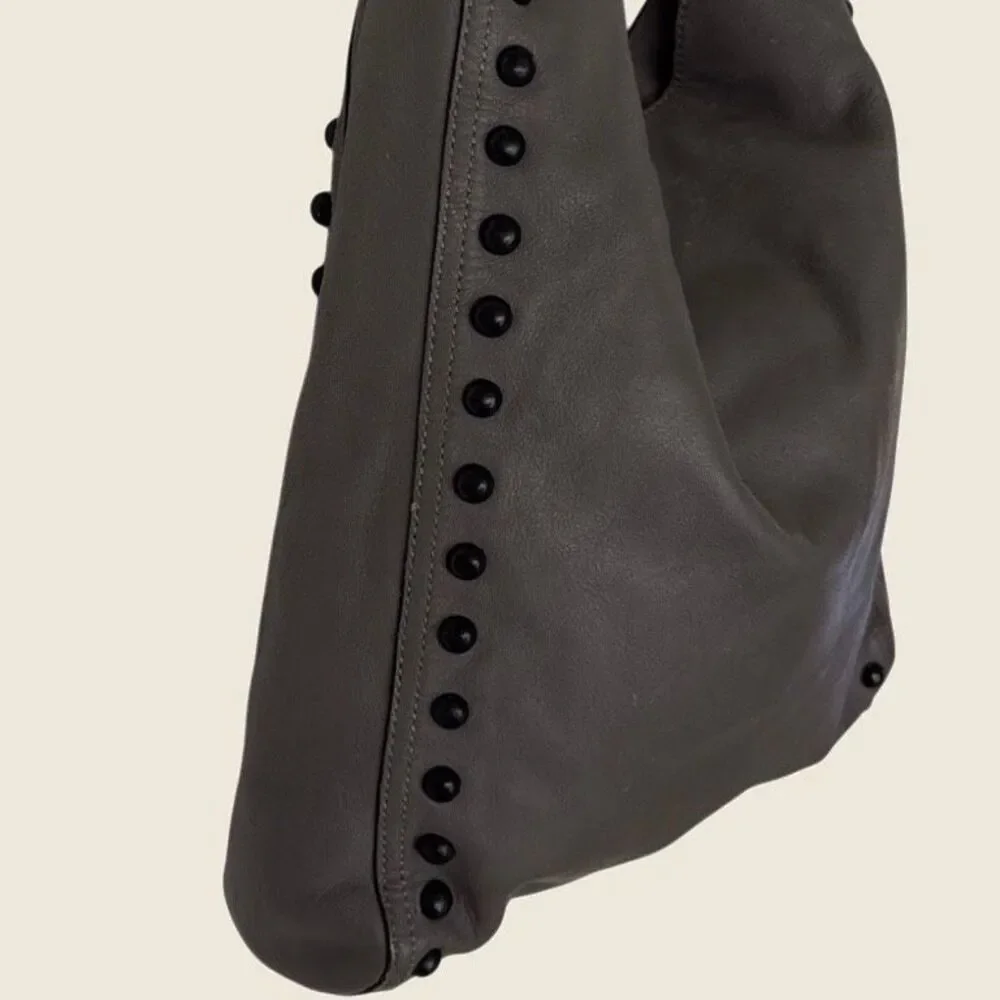 Loeffler Randall Gray Studded Hobo Shoulder Bag Supple Leather